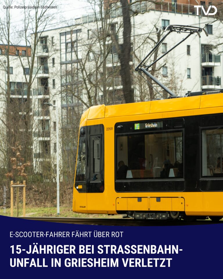 Unfall zwischen E-Scooter und Straßenbahn: 15-Jähriger in Griesheim verletzt