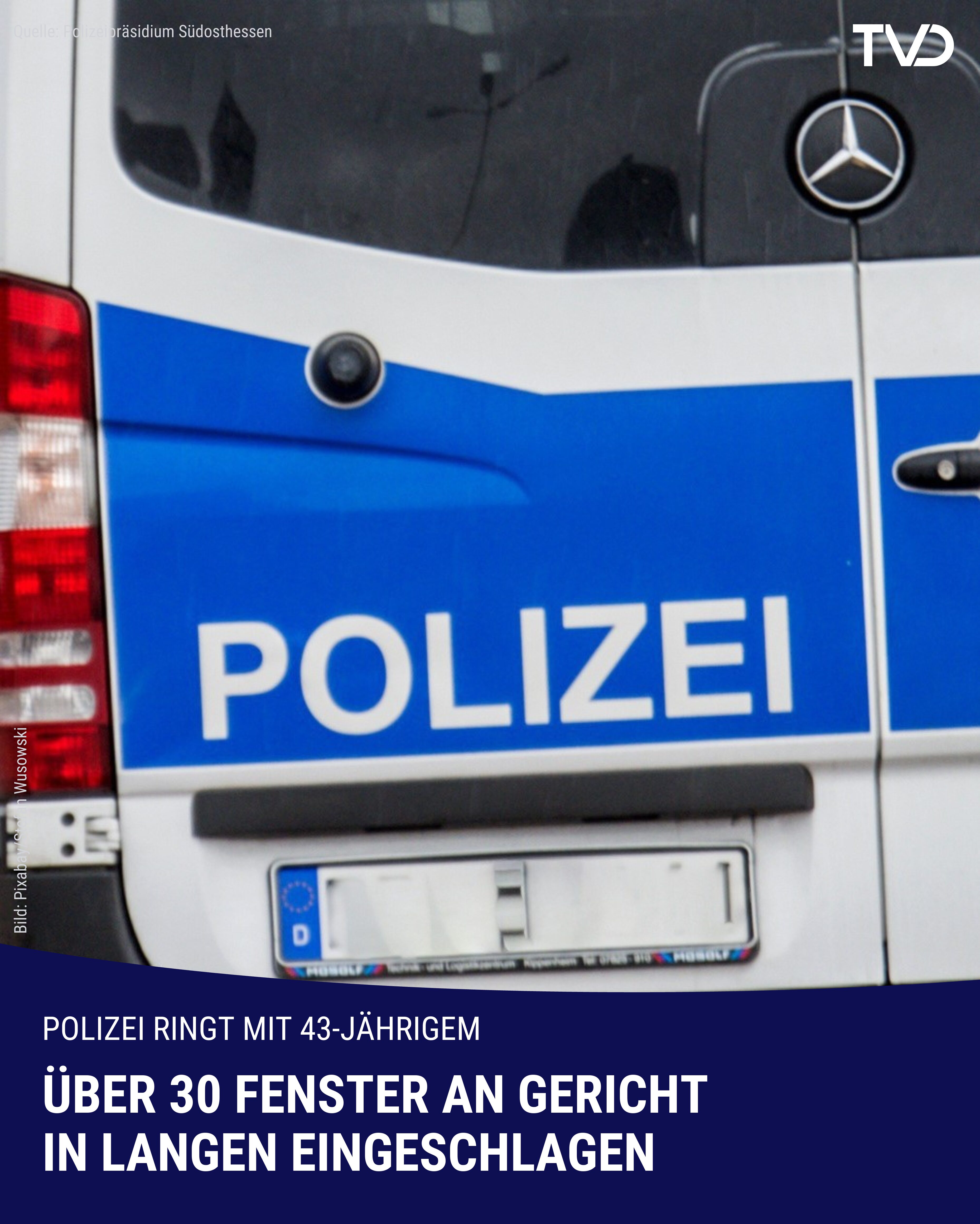 Mann schlägt dutzende Fenster von Gericht in Langen ein