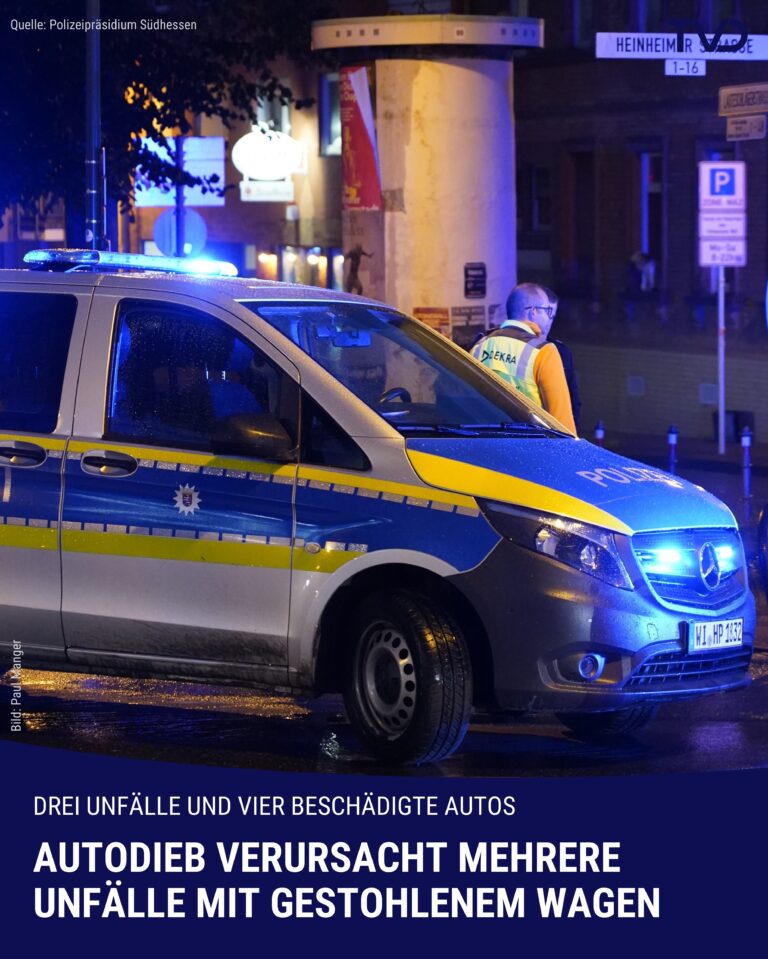Autodieb verursacht mehrere Unfälle mit gestohlenem Auto in Weiterstadt