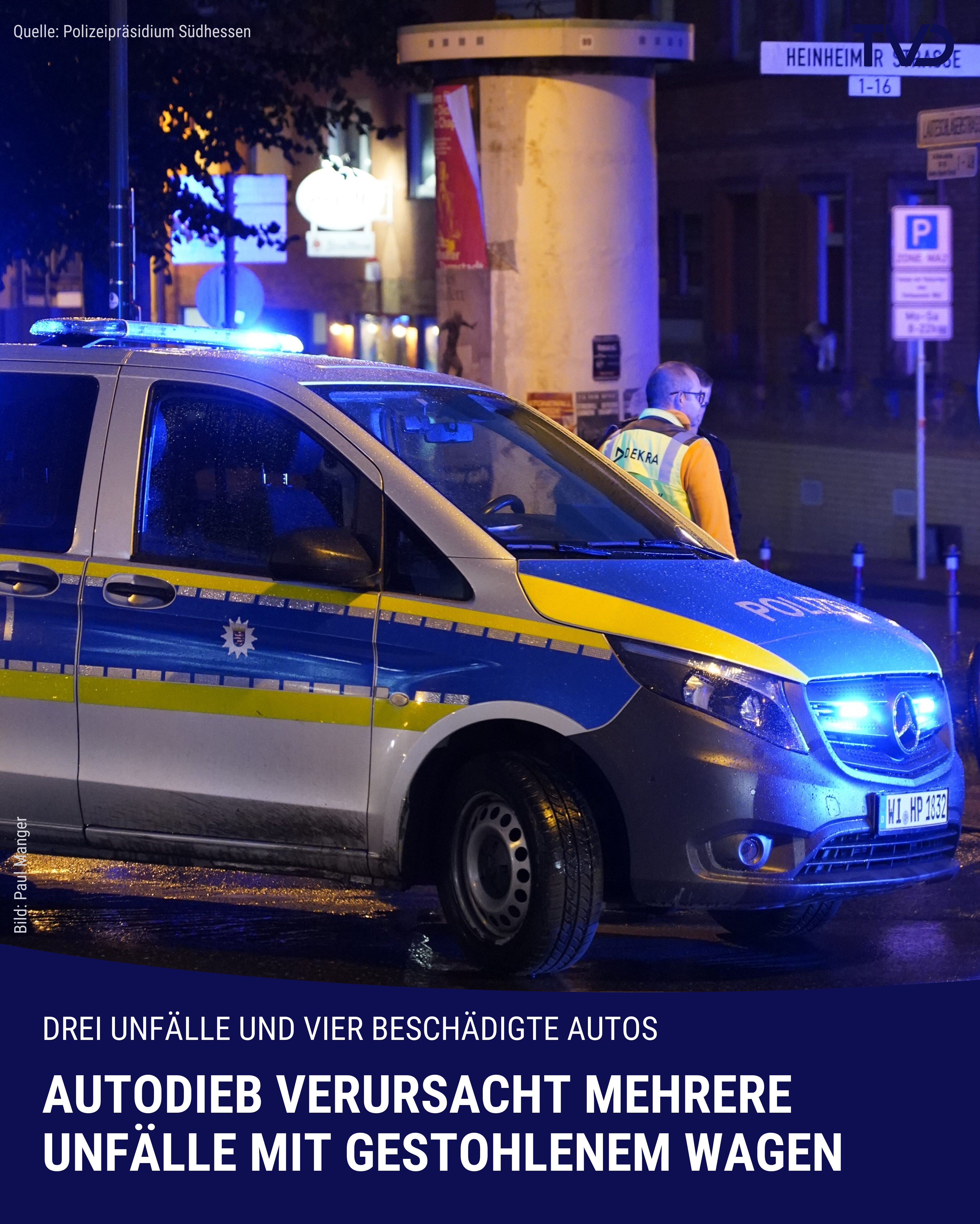 Autodieb verursacht mehrere Unfälle mit gestohlenem Auto in Weiterstadt
