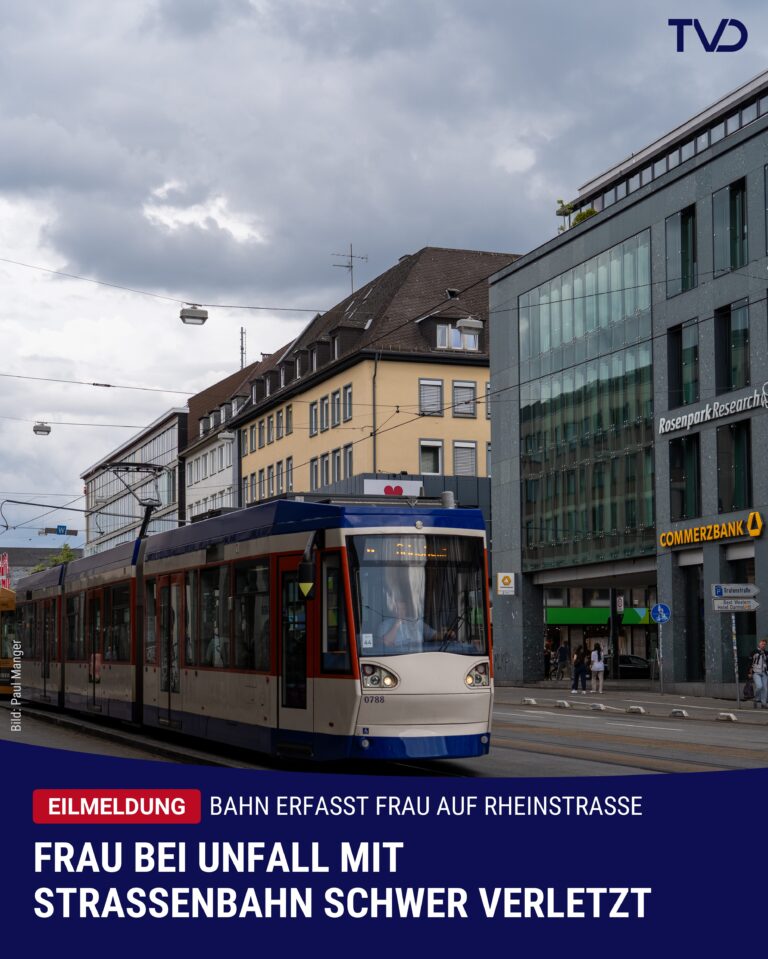 93-Jährige bei Unfall mit Straßenbahn auf Rheinstraße schwerstverletzt