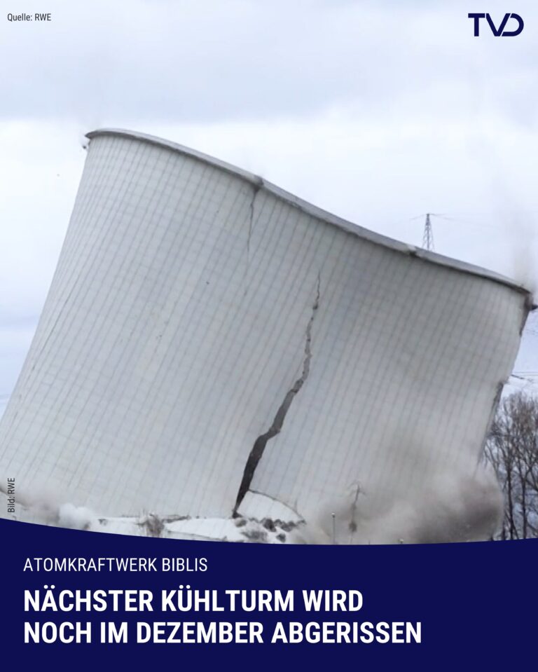 Atomkraftwerk Biblis: Nächster Kühlturm wird noch im Dezember abgerissen