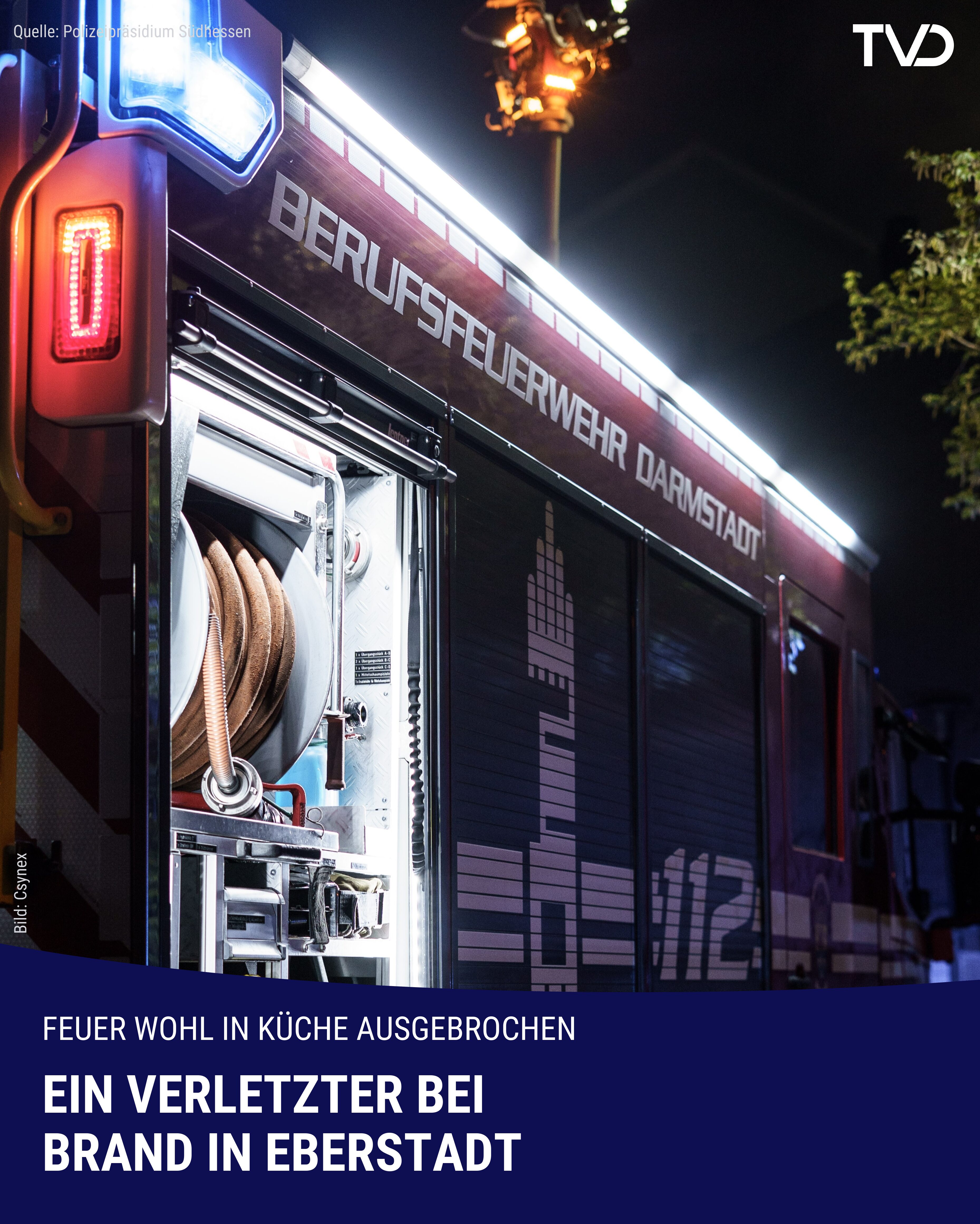 Ein Verletzter nach Küchenbrand in Eberstadt