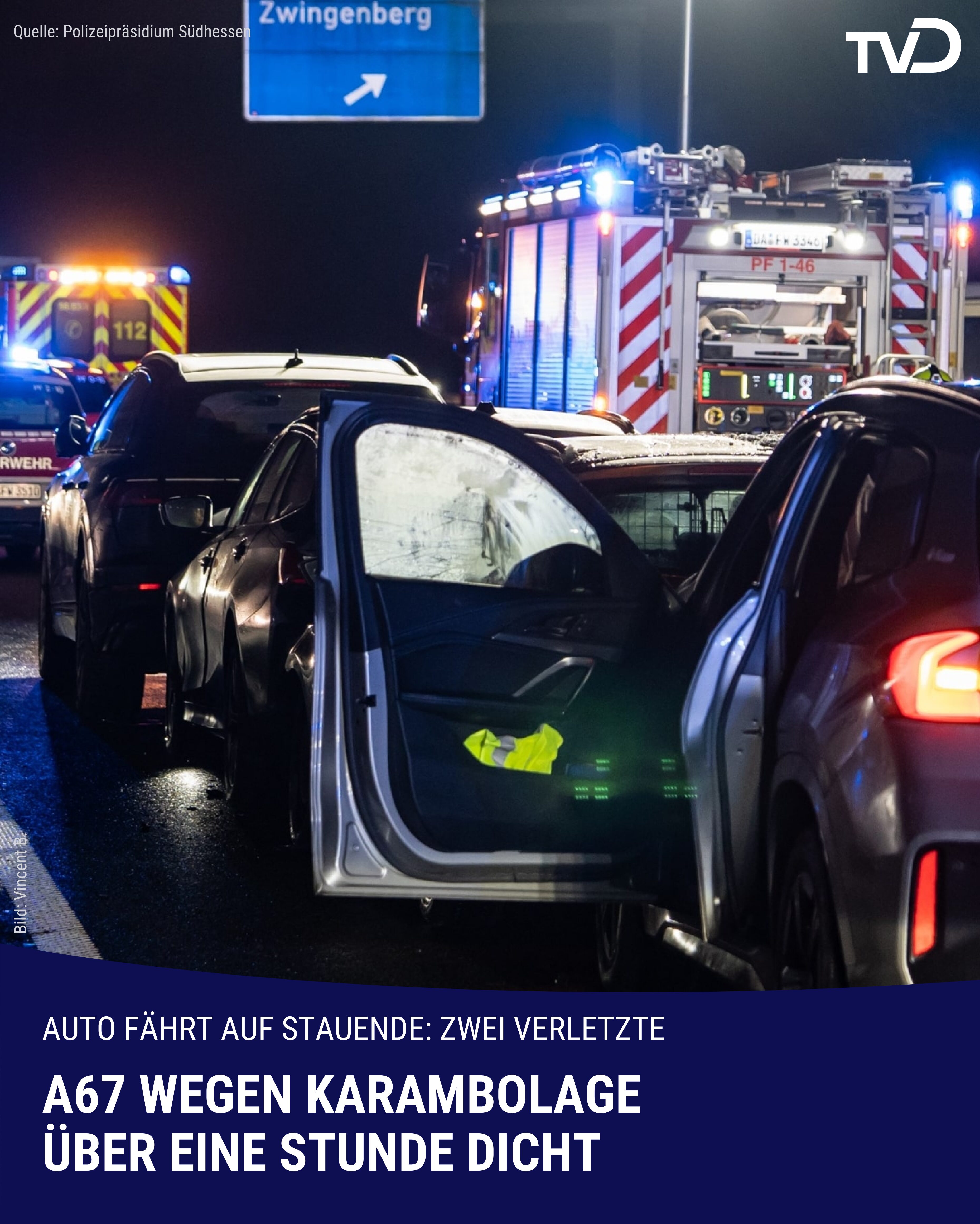 A67 wegen Karambolage mit Verletzten über eine Stunde gesperrt