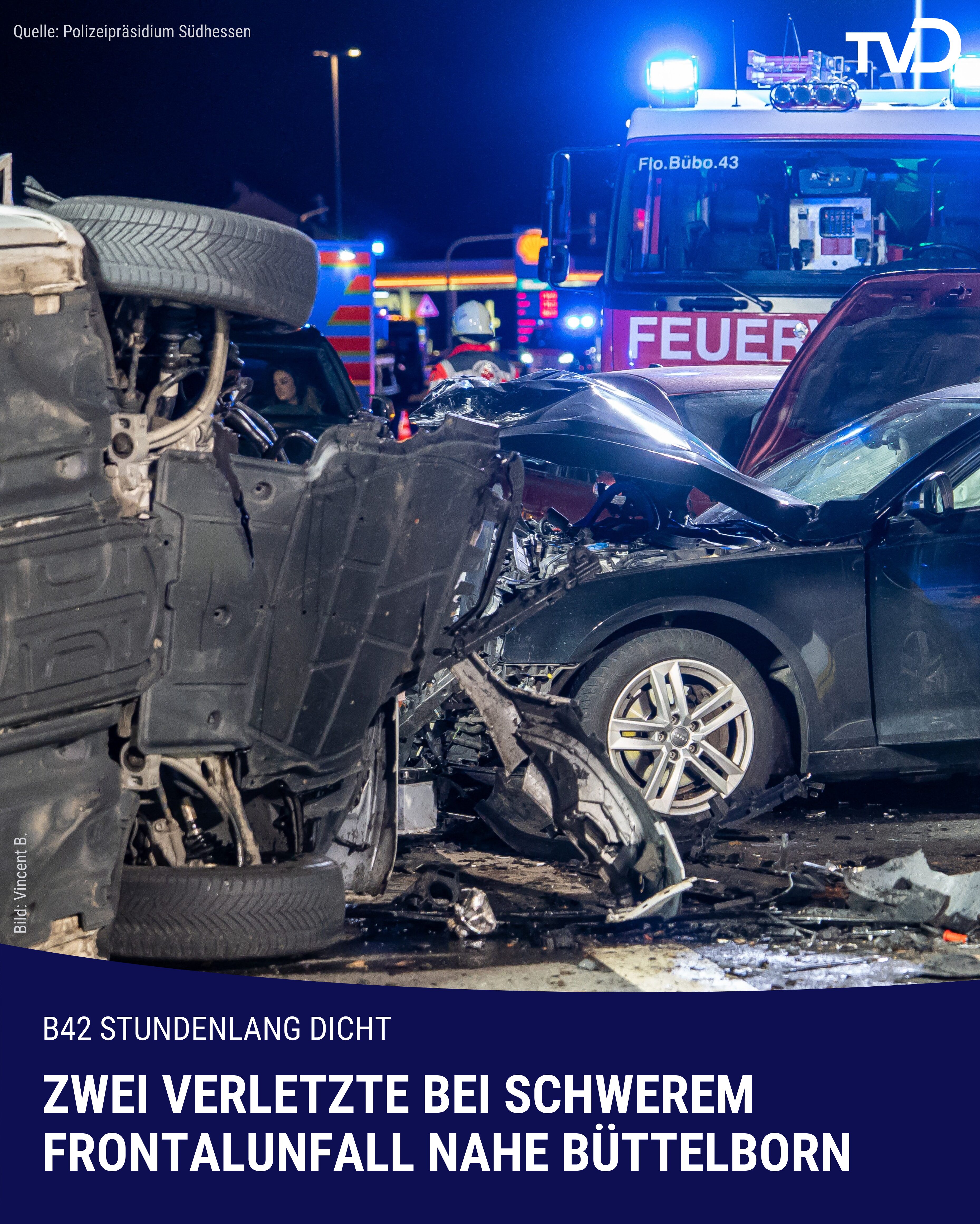 Verletzte bei schwerem Frontalunfall nahe Büttelborn